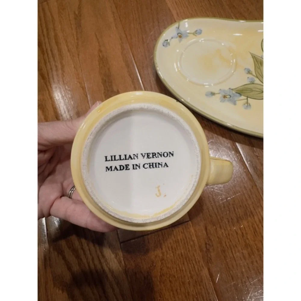 Lillian Vernon‎ Ceramic Snack Set Cup and Plate Orange Citrus Fruit Hand Painted